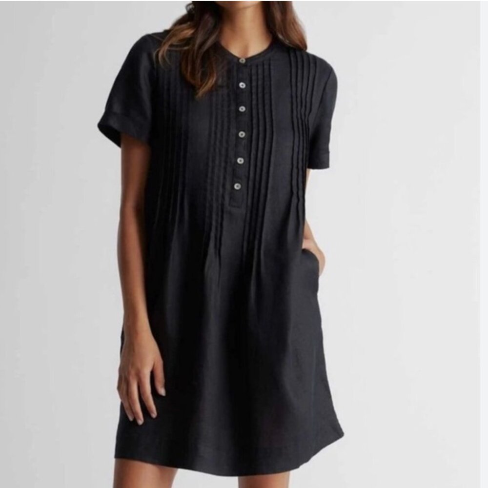 Quince Black Short-Sleeve Mini Dress